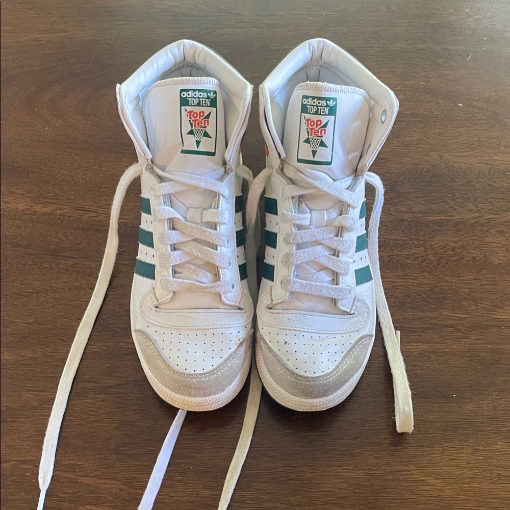 Adidas Ortholite Sole White and Green High-Top Sneakers Size 5